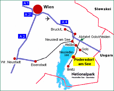 Sandweinpension Strudler- Podersdorf, Neusiedlersee, Burgenland, sterreich - Anreisekarte